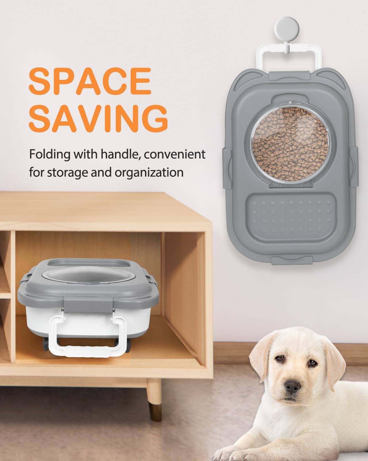 Catfeeders 23-25 Lbs Airtight Dog Food Storage Container,Collapsible Dog Food Container with Lid,Wheels,Handle,Large Pet food storage Container with Scoop,Small Food Container for Pet