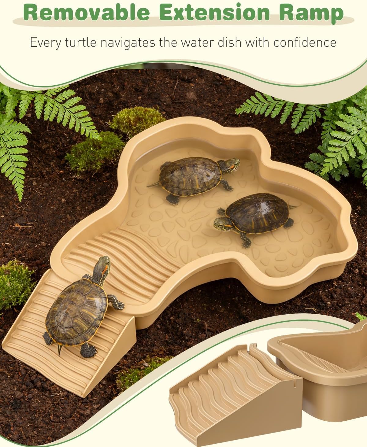 PawPlayHub 2 in 1 Reptile Bath Bowl with Ramp, Tortoise Water & Food Dish