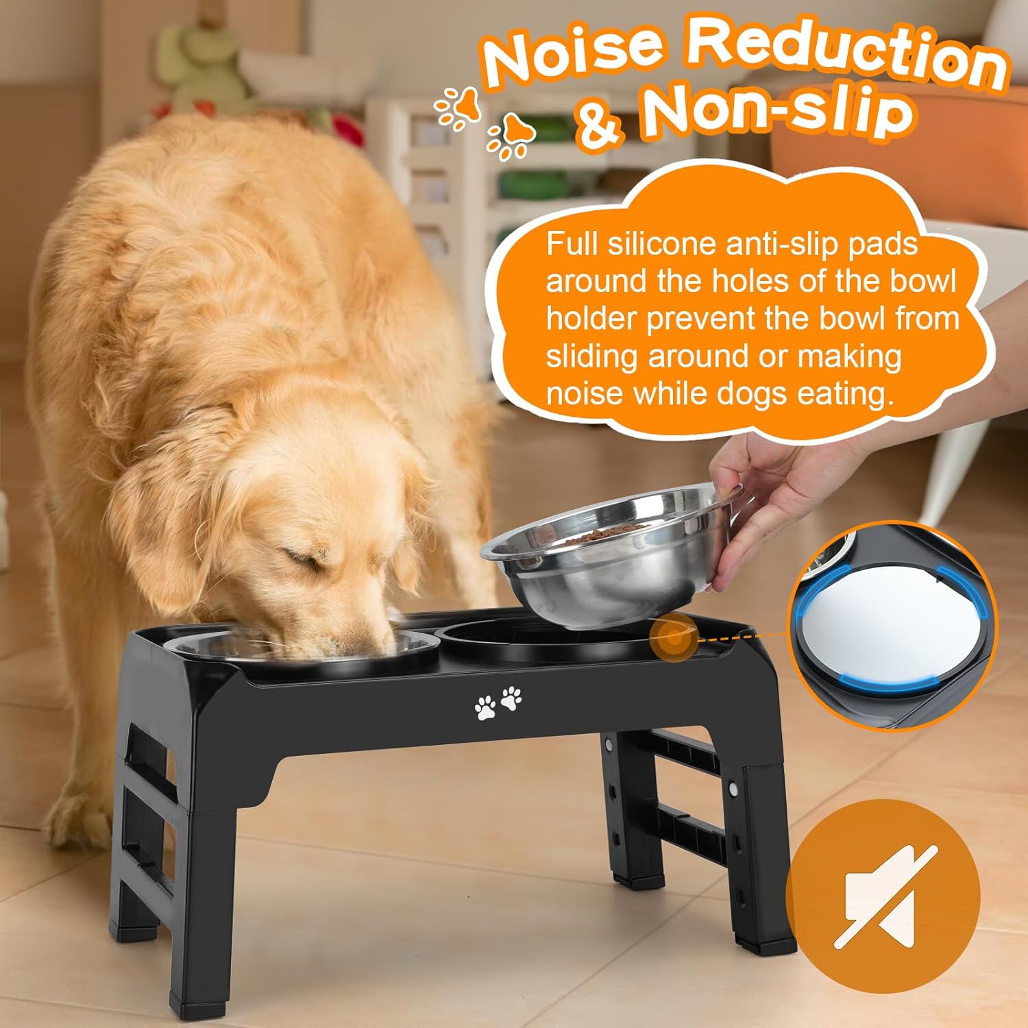 COMESOON Dog feeders Raised Dog Bowls, 4 Height Adjustable Elevated Dog Bowls with 2 Thick Stainless Steel 50oz Dog Food Bowls for Large Medium Dogs Adjusts to 3.7", 9.2", 10.75", 12.36"- Black