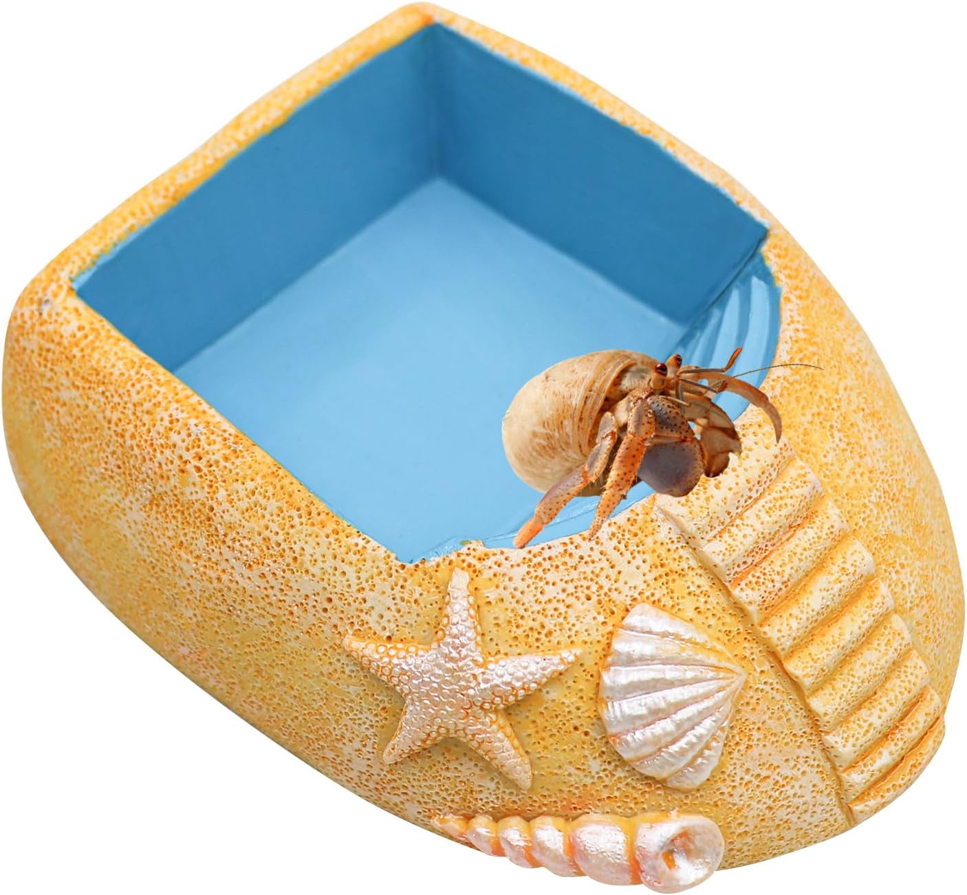 Hermit Crab Water Pool with Climbing Ramp – Resin Bathing Dish Bowl Aquarium Tank Habitat Decor for Hermit Crab Turtle Lizard Small Reptile Terrarium Accessories