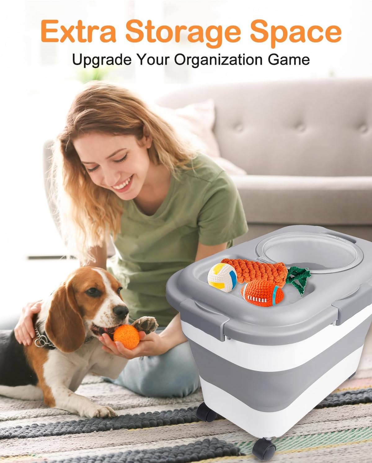 Catfeeders 23-25 Lbs Airtight Dog Food Storage Container,Collapsible Dog Food Container with Lid,Wheels,Handle,Large Pet food storage Container with Scoop,Small Food Container for Pet