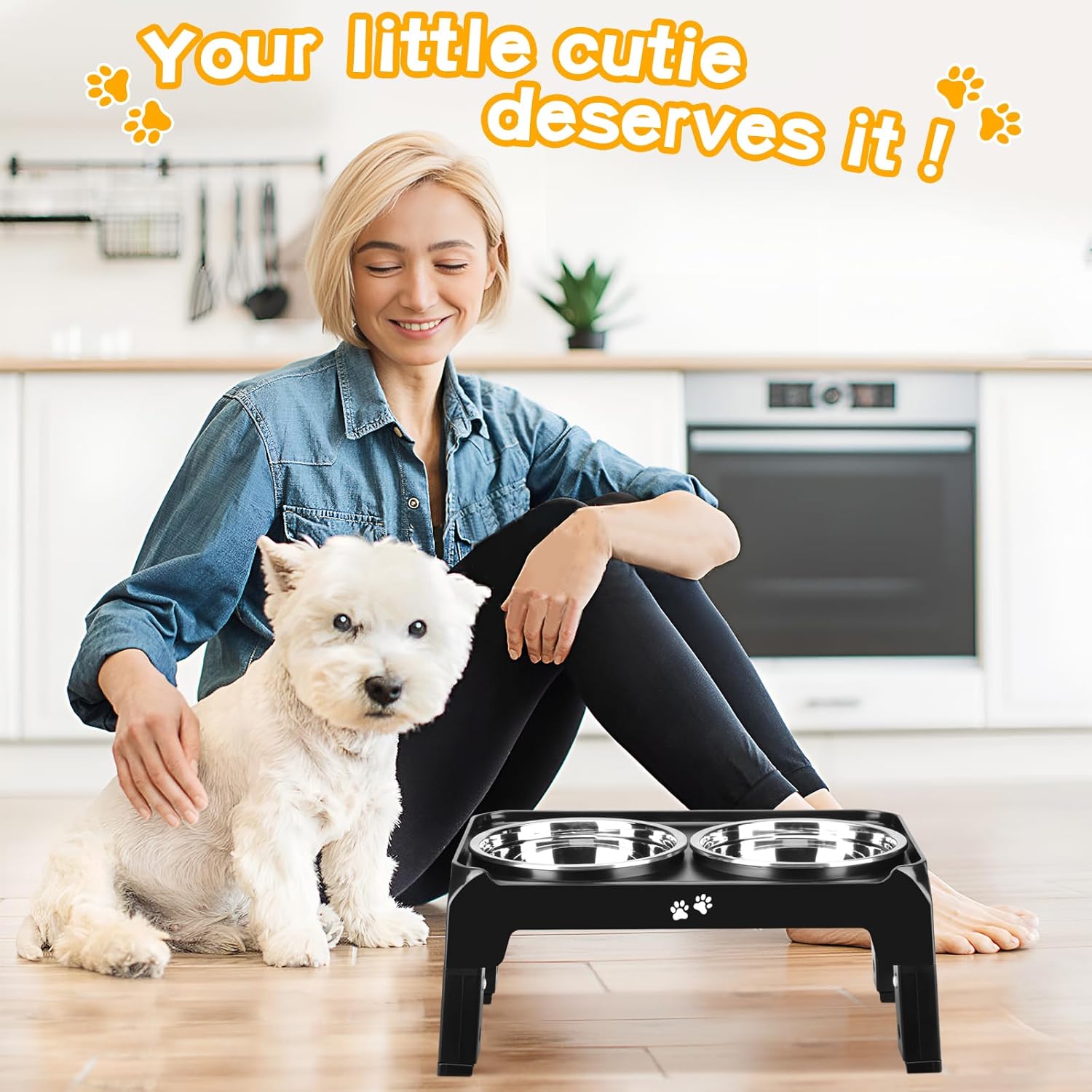 COMESOON Dog feeders Raised Dog Bowls, 4 Height Adjustable Elevated Dog Bowls with 2 Thick Stainless Steel 50oz Dog Food Bowls for Large Medium Dogs Adjusts to 3.7", 9.2", 10.75", 12.36"- Black