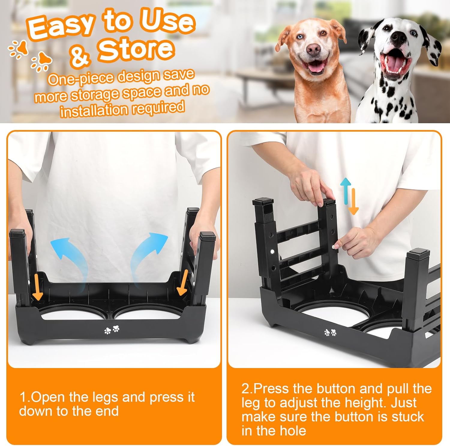 COMESOON Dog feeders Raised Dog Bowls, 4 Height Adjustable Elevated Dog Bowls with 2 Thick Stainless Steel 50oz Dog Food Bowls for Large Medium Dogs Adjusts to 3.7", 9.2", 10.75", 12.36"- Black