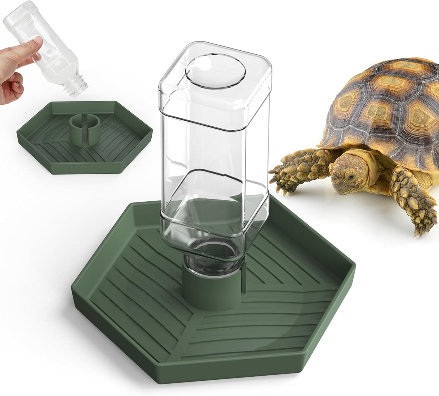Reptile water dispenser, automatic tortoise waterer, self-filling turtle water bowl