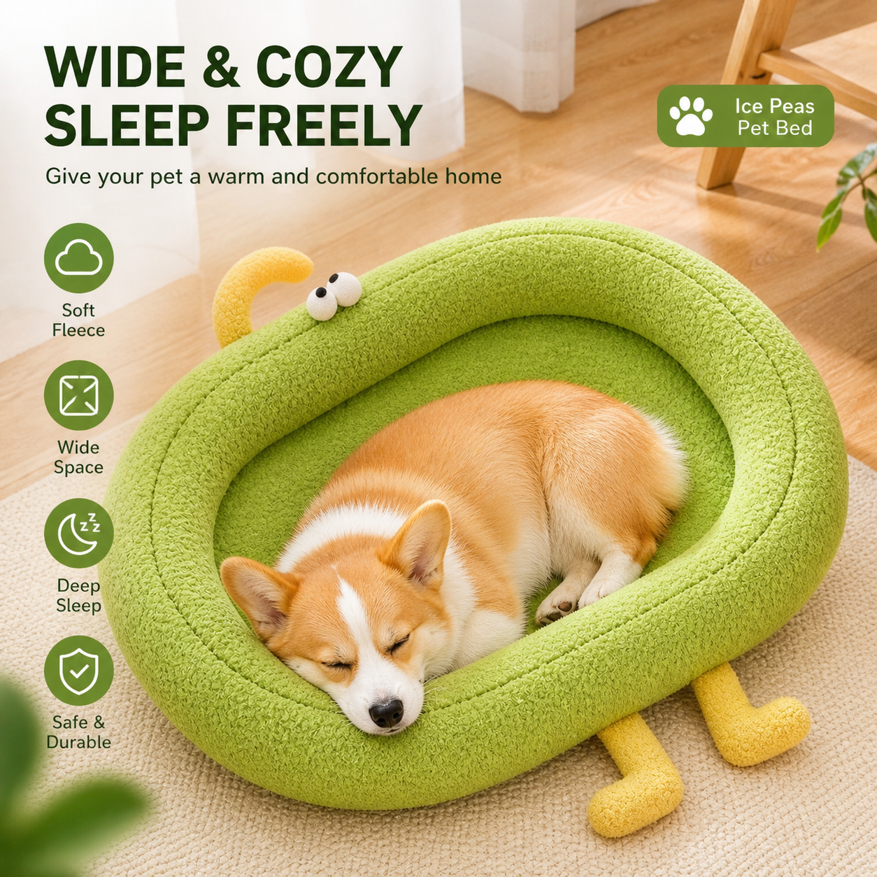Avocado Pet Bed – Soft Plush Cozy Dog & Cat Nest Bed for Deep Sleep Comfort