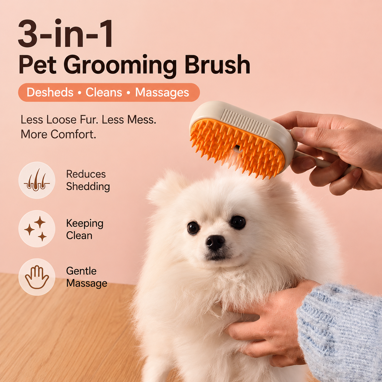 PawPlayHub 3-in-1 Pet Spray Grooming Brush, Deshedding Cleaning Massage Silicone Comb for Cat Dog, Anti Static Loose Fur Removal Tool for Pomeranian Small Pets