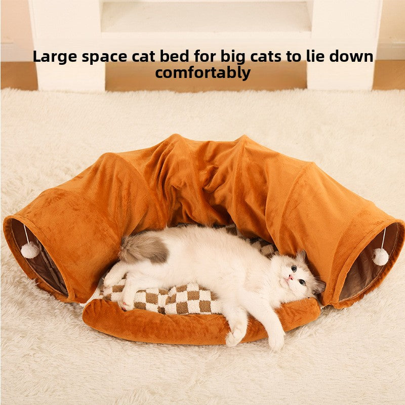 Cat Tunnel Bed for Indoor Cats – 3-in-1 Interactive Toy That Keeps Cats Busy for Hours