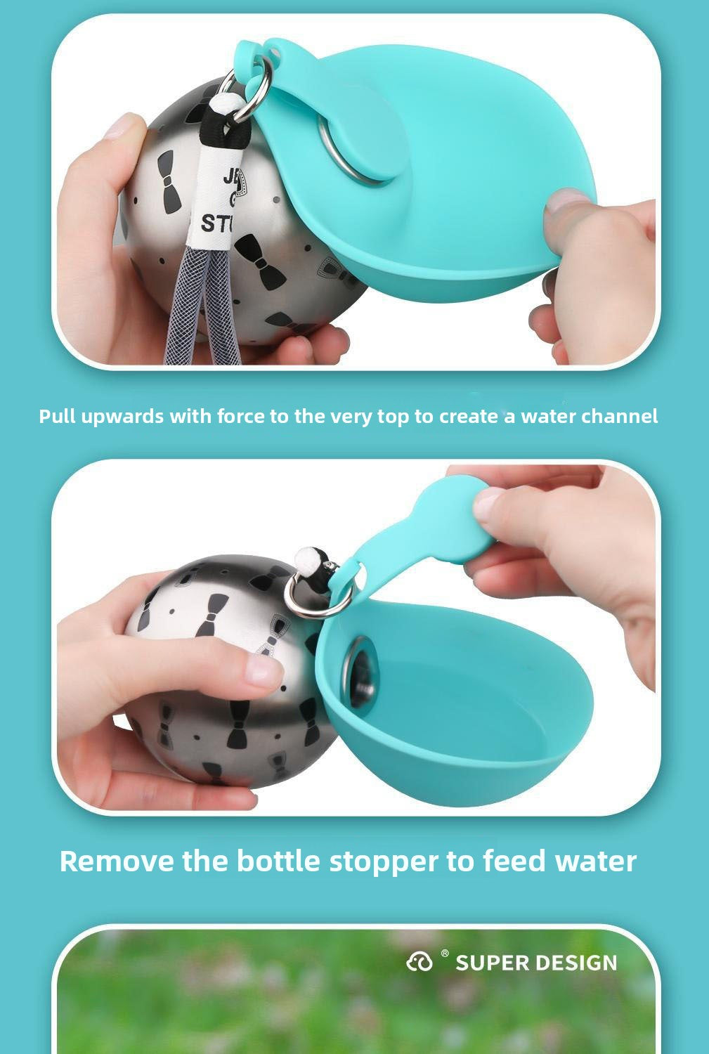 Foldable 304 Stainless Steel Dog Water Bottle Portable Pet Travel Drinking Cup