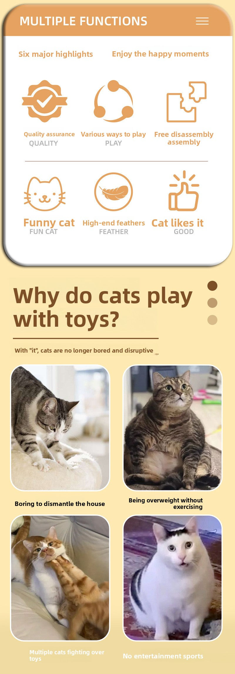 2-in-1 Cat Tur Toy with 3 Rolling Balls & Feather Wand | Interactive Track Tower for Indoor Cats