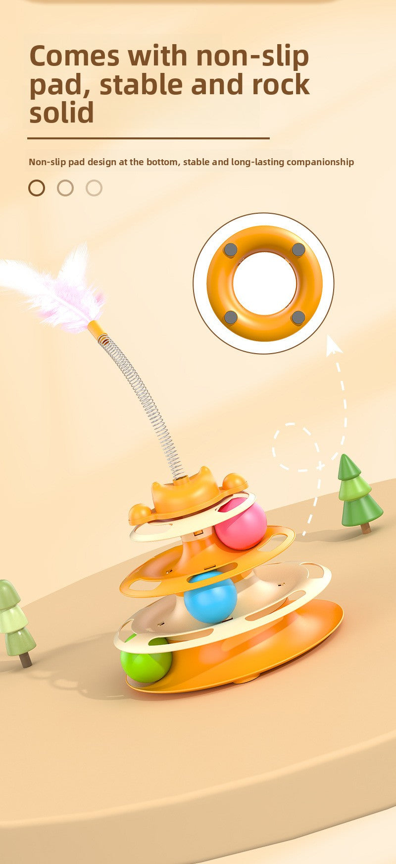 2-in-1 Cat Tur Toy with 3 Rolling Balls & Feather Wand | Interactive Track Tower for Indoor Cats