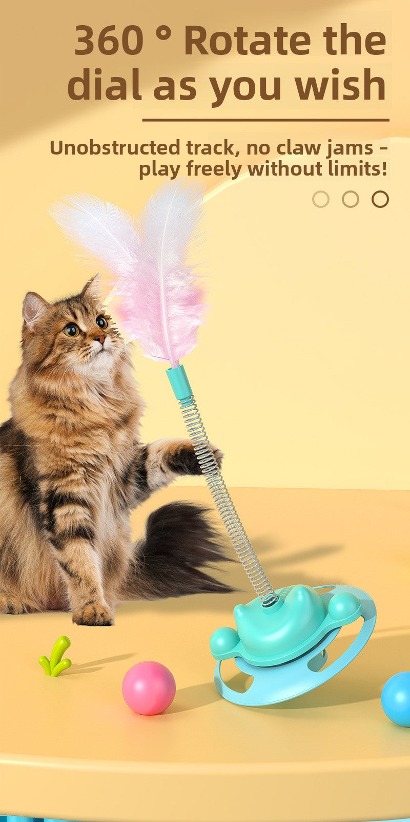 2-in-1 Cat Tur Toy with 3 Rolling Balls & Feather Wand | Interactive Track Tower for Indoor Cats