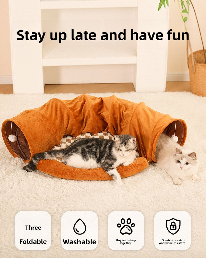 Cat Tunnel Bed for Indoor Cats – 3-in-1 Interactive Toy That Keeps Cats Busy for Hours