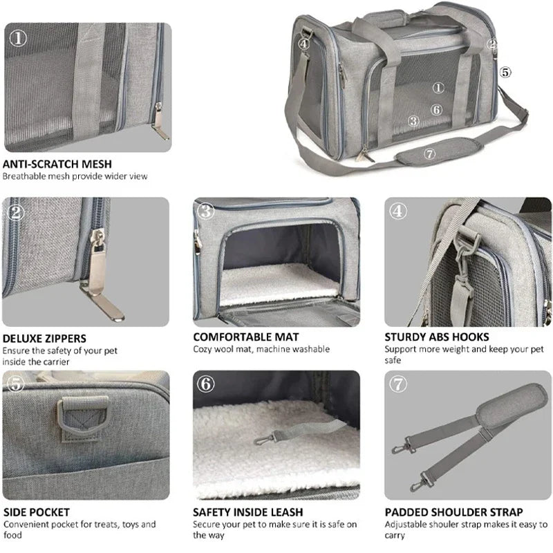 Portable Dog Cat Carrier Bag Soft Side Backpack Pet Carriers Dog Travel Bags Airline Approved Transport Outgoing Pets Handbag Cat Backpack