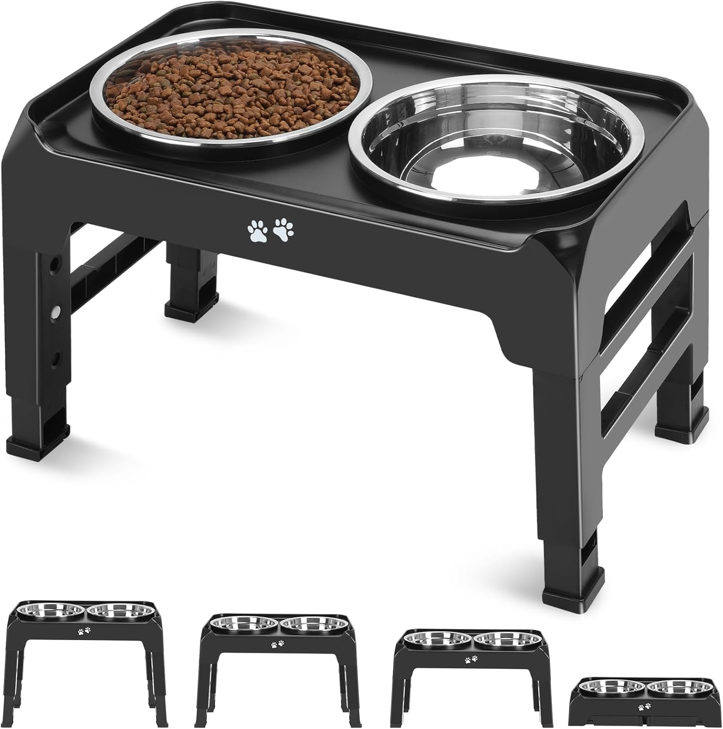 COMESOON Dog feeders Raised Dog Bowls, 4 Height Adjustable Elevated Dog Bowls with 2 Thick Stainless Steel 50oz Dog Food Bowls for Large Medium Dogs Adjusts to 3.7", 9.2", 10.75", 12.36"- Black