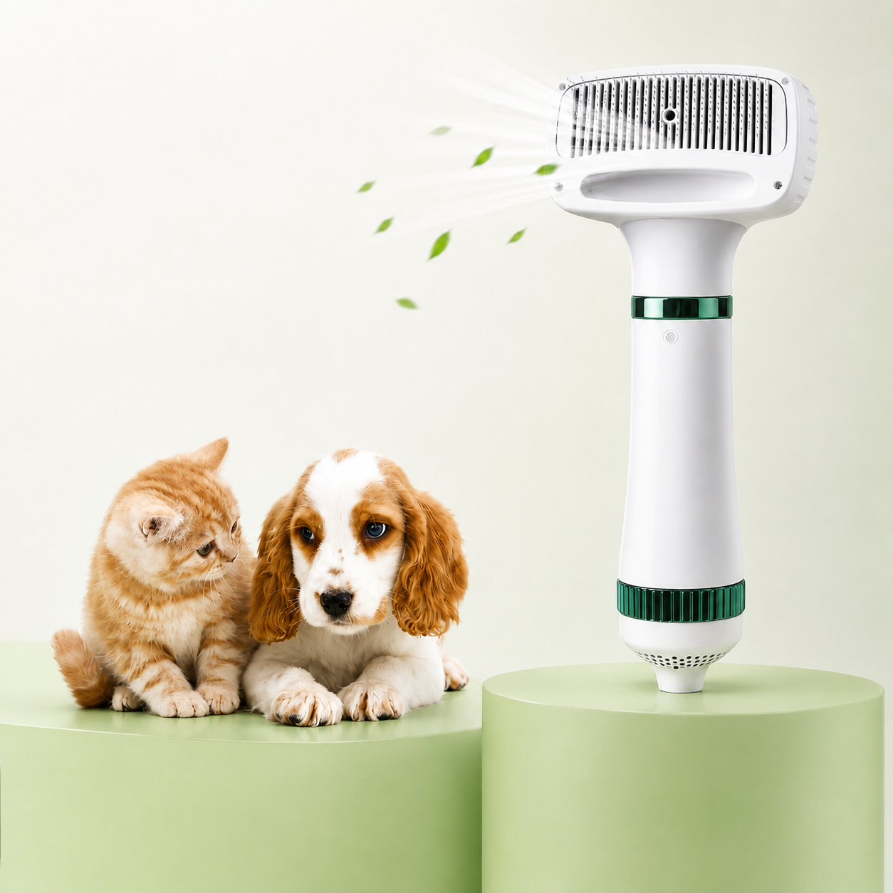 2-in-1 pet hair dryer comb for dogs and cats, low-noise grooming brush with adjustable wind speeds for drying and detangling