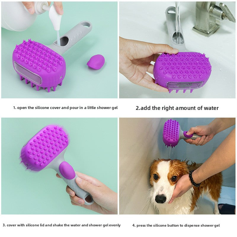 2-in-1 Pet Bath Brush with Shampoo Dispenser – Soft Silicone Dog & Cat Grooming Massage Brush