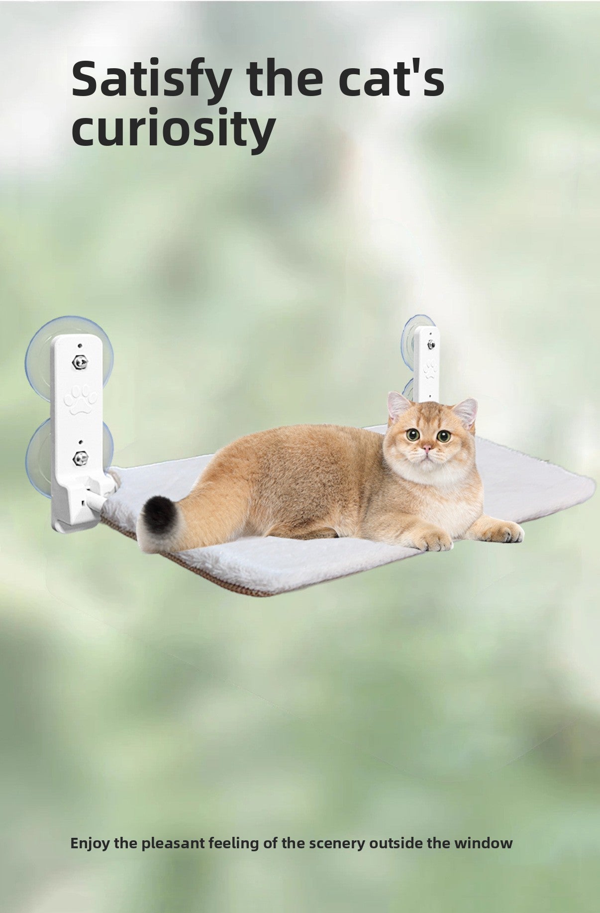 Window Mounted Cat Hammock Bed – Strong Suction Cup, Foldable Cozy Pet Window Perch with Soft Faux Fur Cushion
