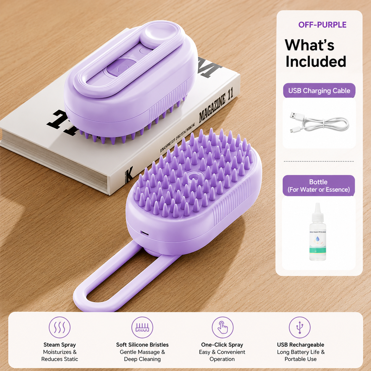 Steam Spray Pet Grooming Brush – 3-in-1 Self Cleaning Cat & Dog Deshedding Comb with Massage & Mist Function for Removing Loose Fur, Tangles & Shedding Hair