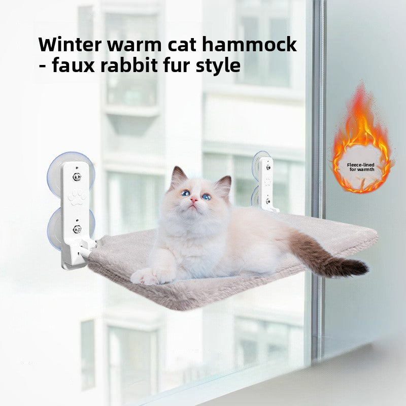 Window Mounted Cat Hammock Bed – Strong Suction Cup, Foldable Cozy Pet Window Perch with Soft Faux Fur Cushion