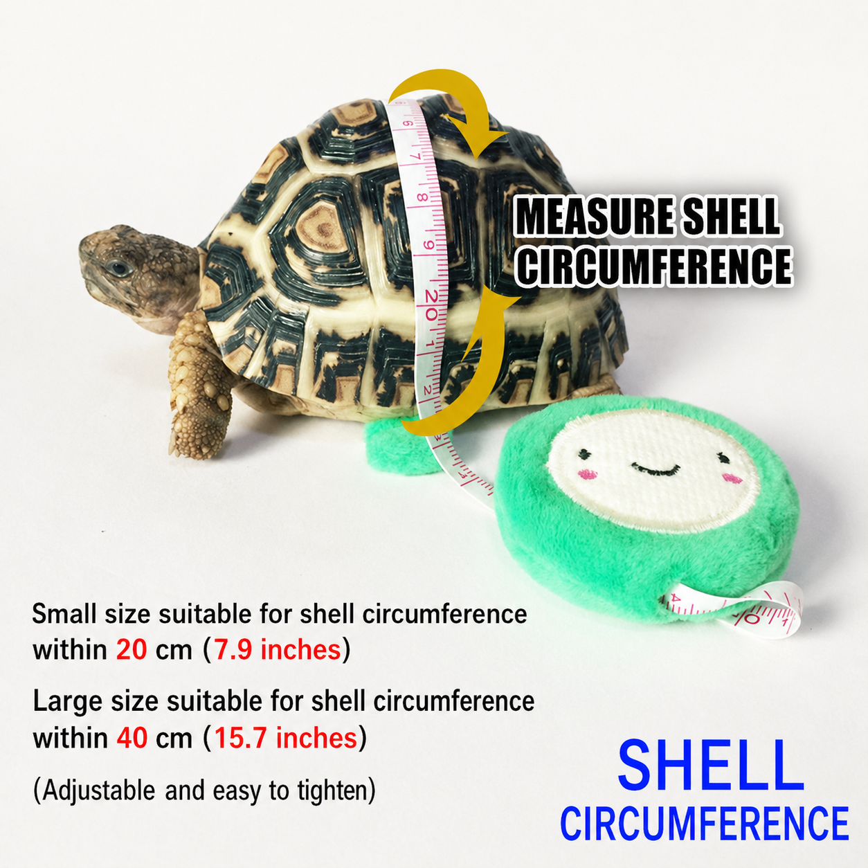 Turtle harness size guide, adjustable tortoise leash fit chart, measure shell circumference
