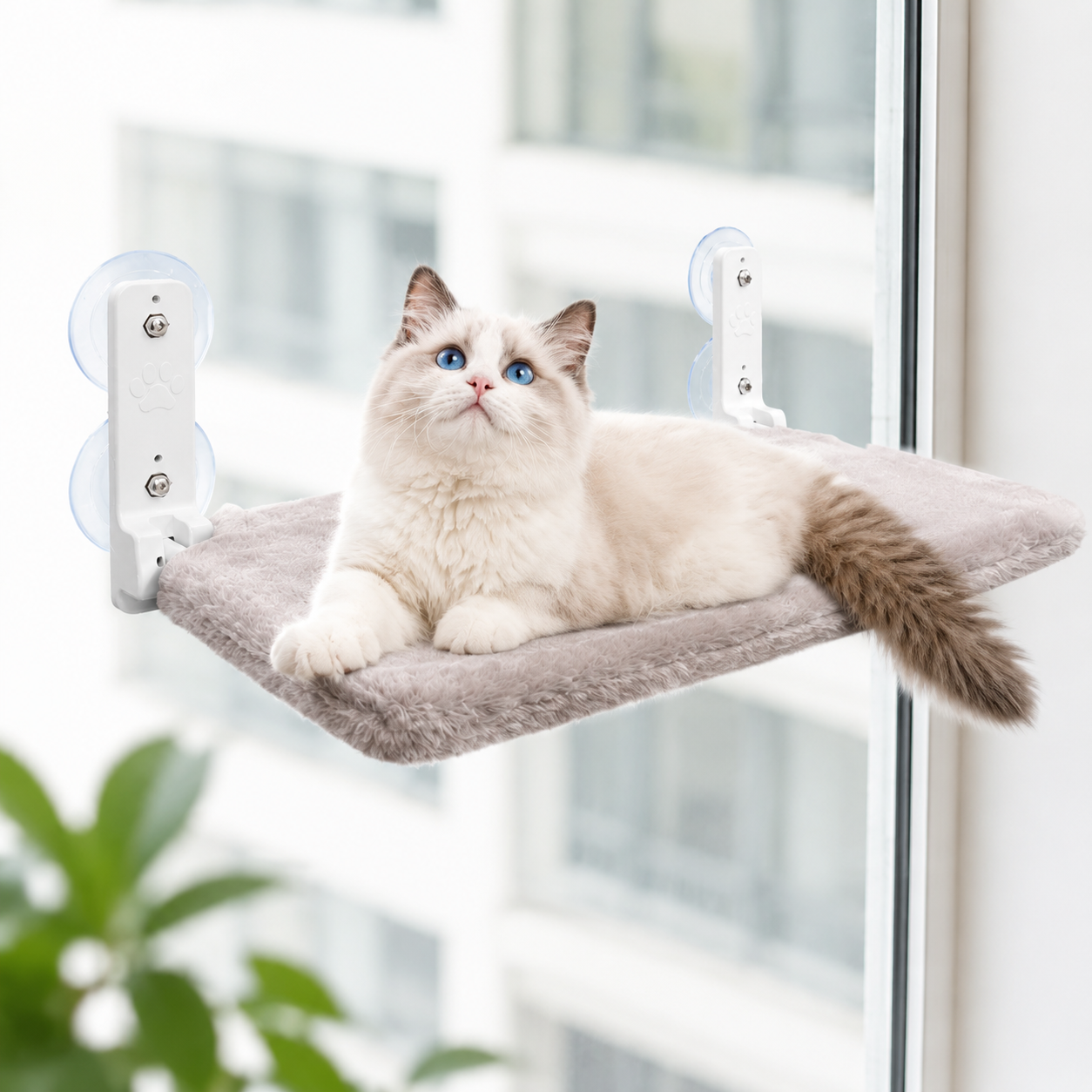Window Mounted Cat Hammock Bed – Strong Suction Cup, Foldable Cozy Pet Window Perch with Soft Faux Fur Cushion