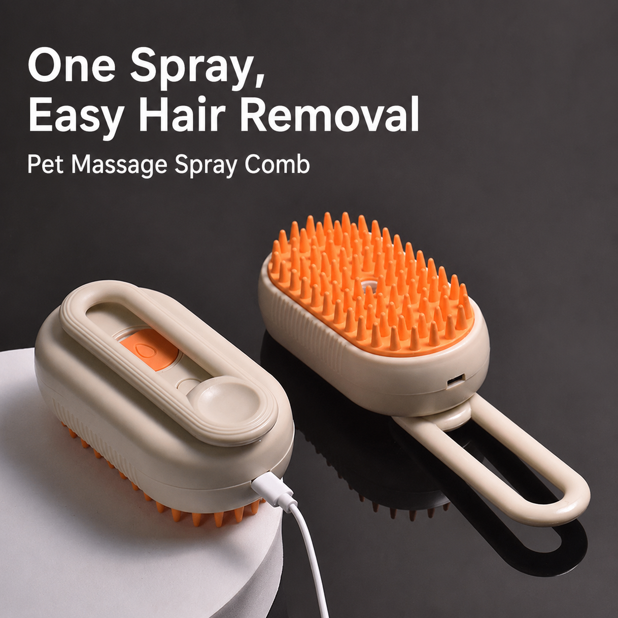 PawPlayHub Electric Spray Pet Massage Brush, USB Rechargeable Steam Grooming Comb, One Tap Spray Anti-static Hair Removal Silicone Brush for Cat Dog Shedding