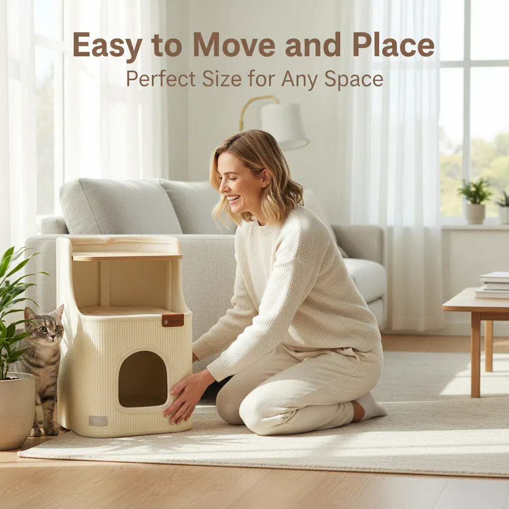 Easy-to-move cat condo, compact cat house for small apartments