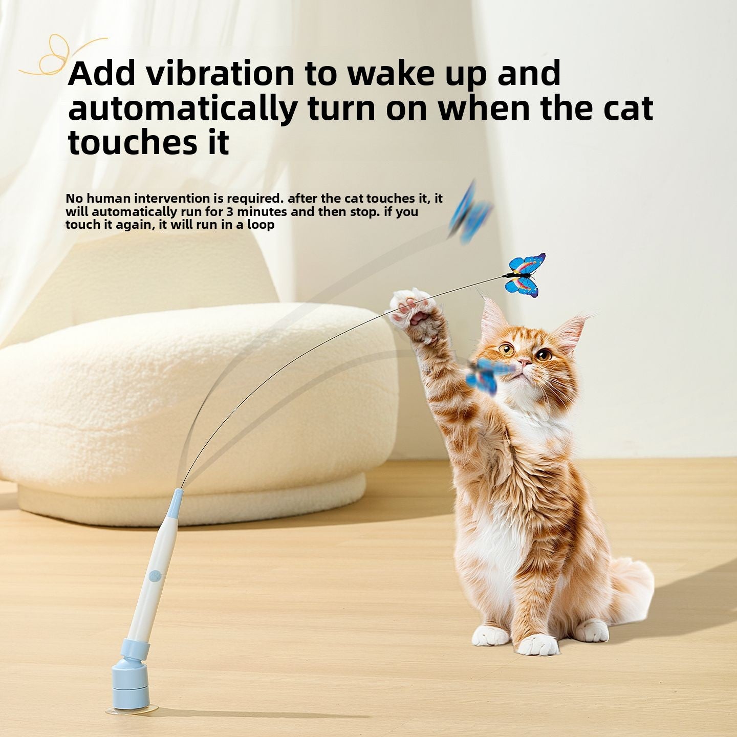 Automatic Butterfly Teaser Cat Toy - Hands-Free Interactive Wand for Indoor Cats