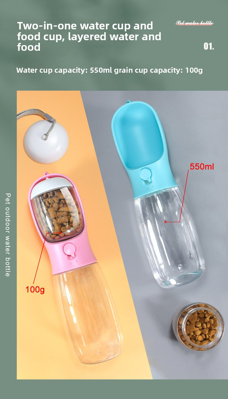 Multifunctional 2-in-1 Pet Travel Water Bottle with Food Storage – Leak-Proof Portable Drinking & Feeding Cup for Dogs & Cats