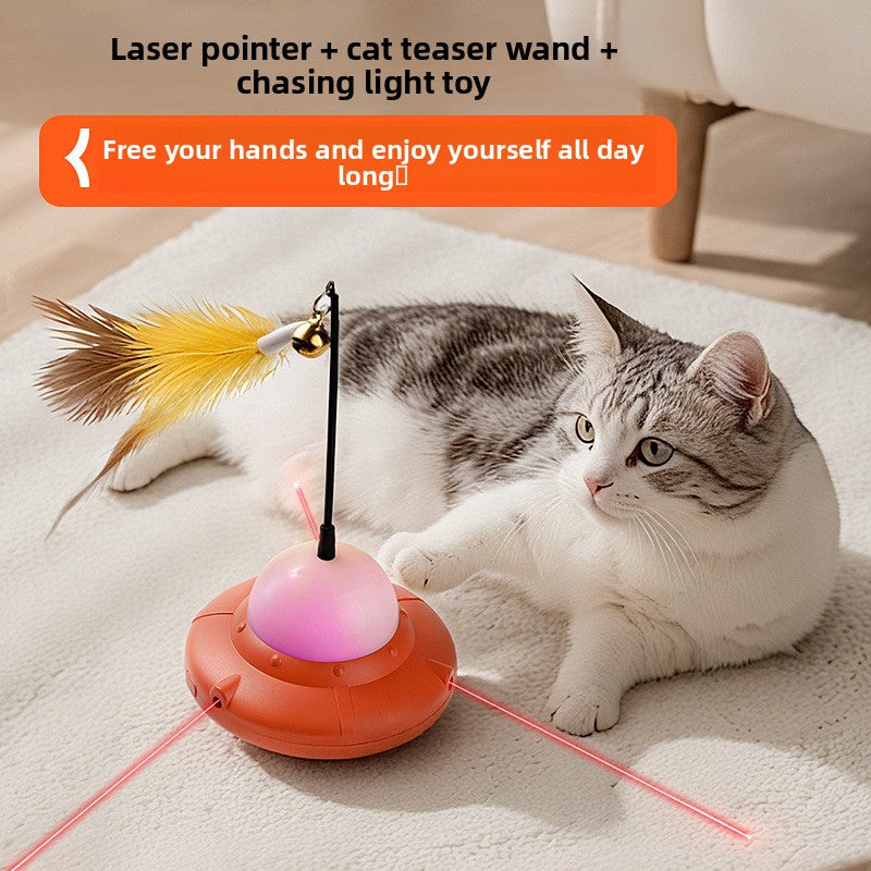 Automatic 3-in-1 Cat Laser Toy | Interactive Feather Teaser with LED Light, Hands-Free Entertainment for Indoor Cats