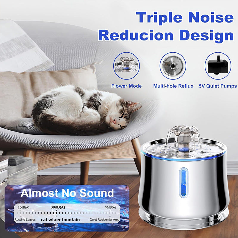 New Smart Silent Pet Water Fountain Stainless Steel Cat Dog Automatic Drinking Dispenser with Circulating Flow