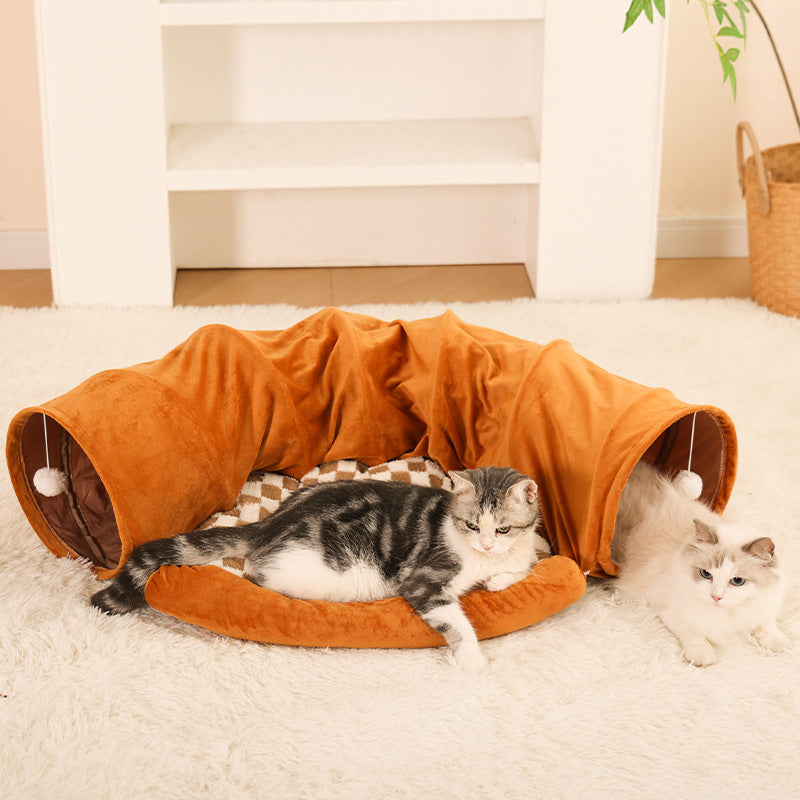 Cat Tunnel Bed for Indoor Cats – 3-in-1 Interactive Toy That Keeps Cats Busy for Hours