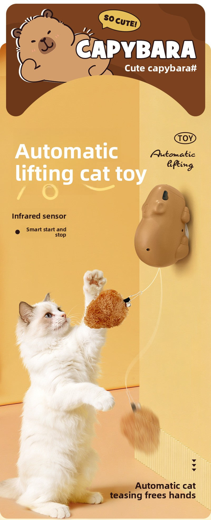Automatic Lifting Interactive Cat Toy - Motion-Activated Plush Ball with Infrared Sensor, Hands-Free Play for Indoor Cats