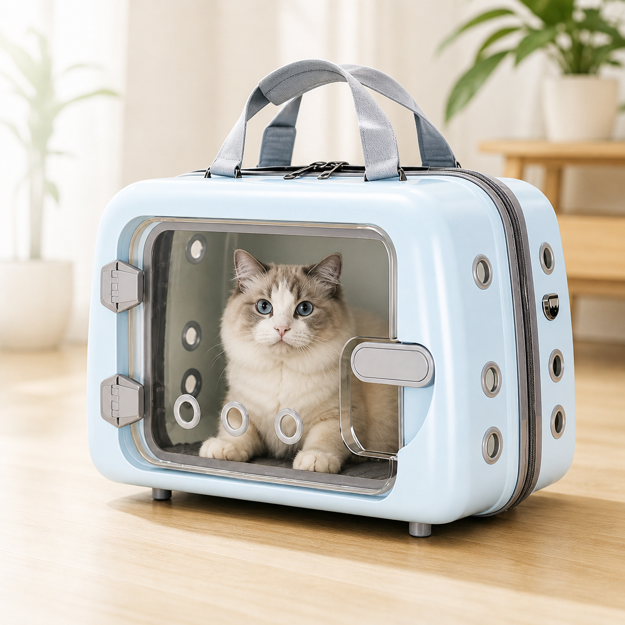 Breathable hard-shell cat carrier tote bag, portable pet travel carrier with transparent window for small cats and dogs