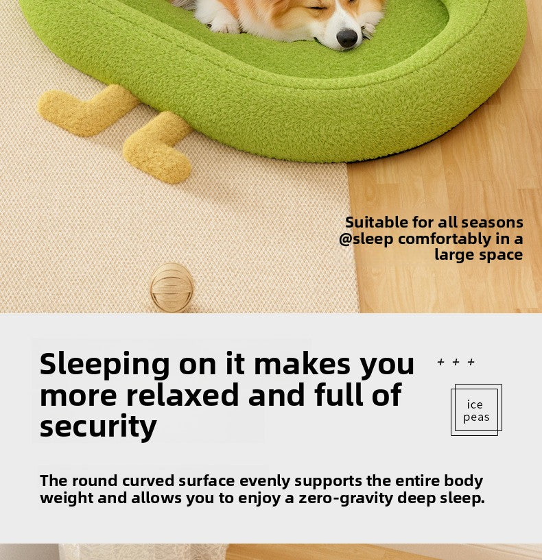 Avocado Pet Bed – Soft Plush Cozy Dog & Cat Nest Bed for Deep Sleep Comfort