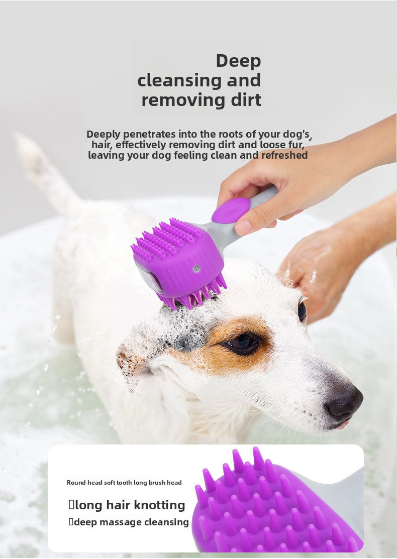 2-in-1 Pet Bath Brush with Shampoo Dispenser – Soft Silicone Dog & Cat Grooming Massage Brush