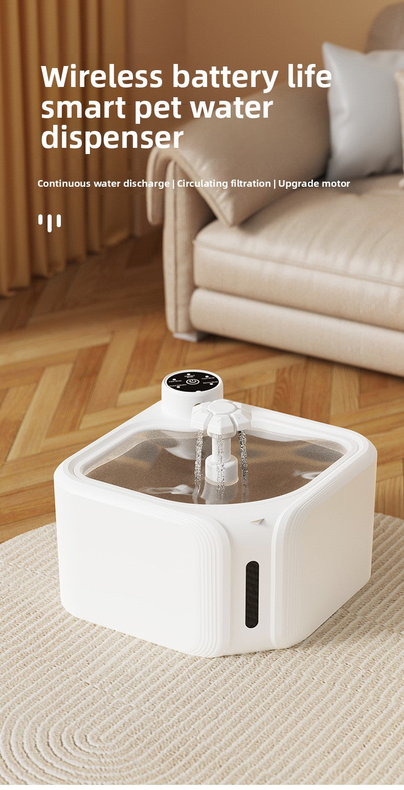 Wireless smart pet water dispenser with long battery life, automatic circulating water fountain for cats and dogs